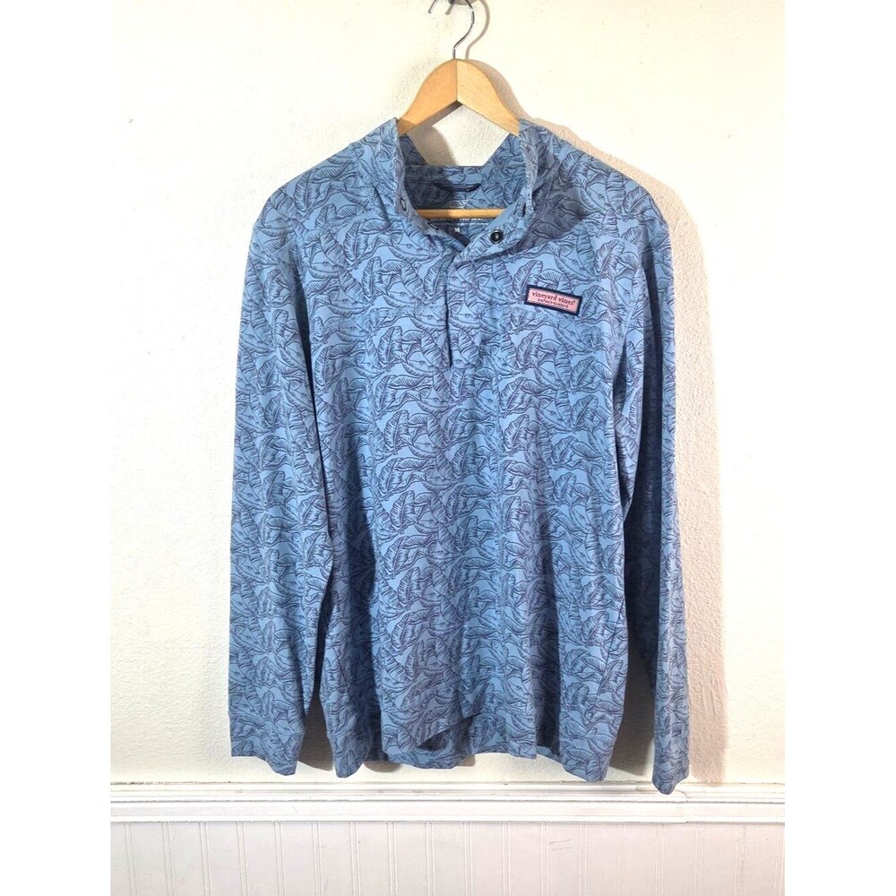 Vineyard Vines Edgartown Shep Shirt Mens Medium Blue Tropical Mock Neck Quarter
